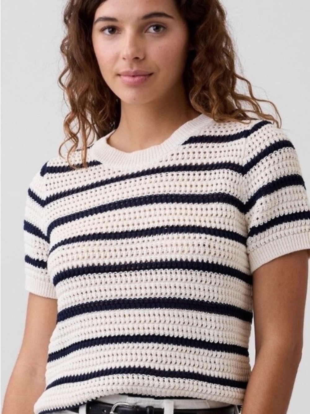 Gap XL Relaxed Crochet Sweater Top Navy White Striped